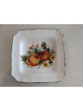 222 Fifth “Pumpkin Patch” Square Salad Plate – Gold-Rimmed Autumn Harvest Design